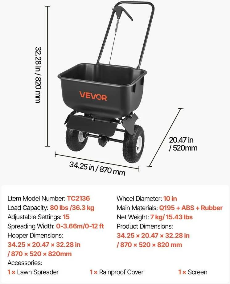 VEVOR Sodo sklaidos vežimėlis, 36.3kg talpa