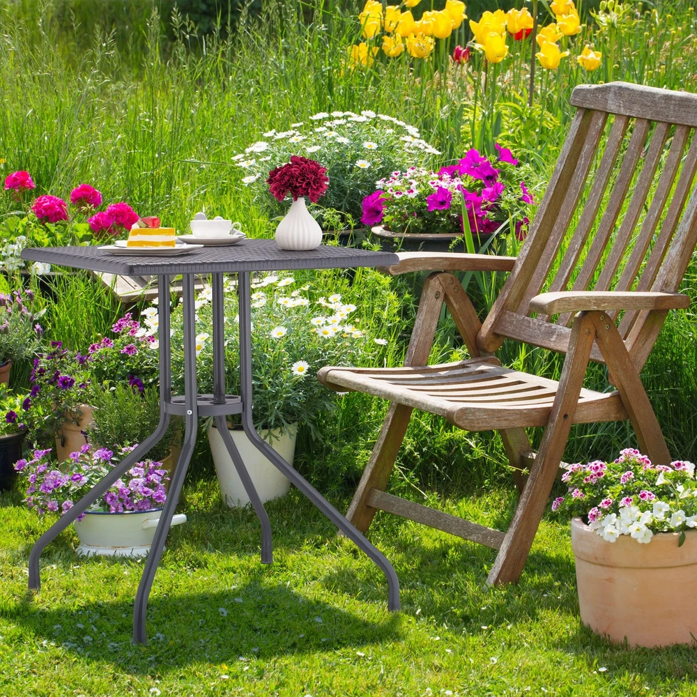 Relaxdays Sodo stalas pilko rotango stiliaus