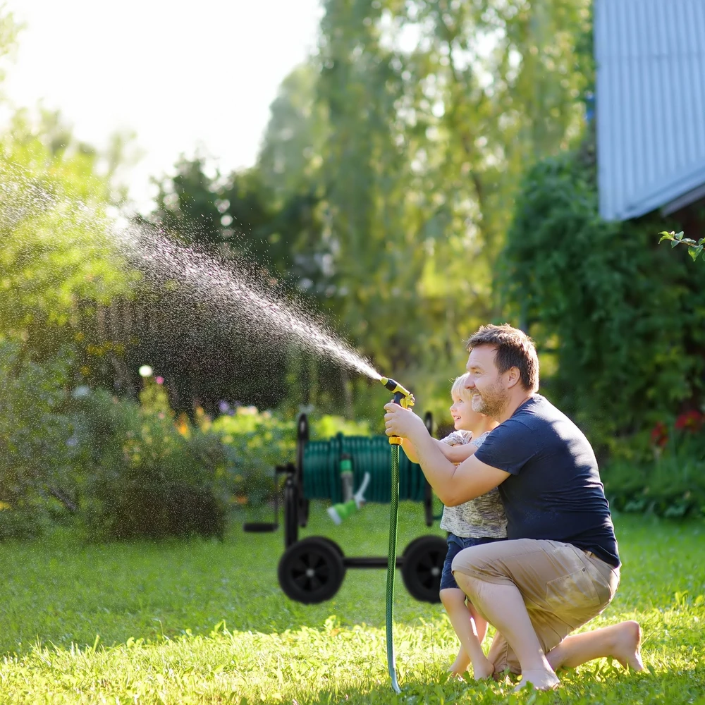 Relaxdays Sodo žarnos vežimėlis metalinis juodas