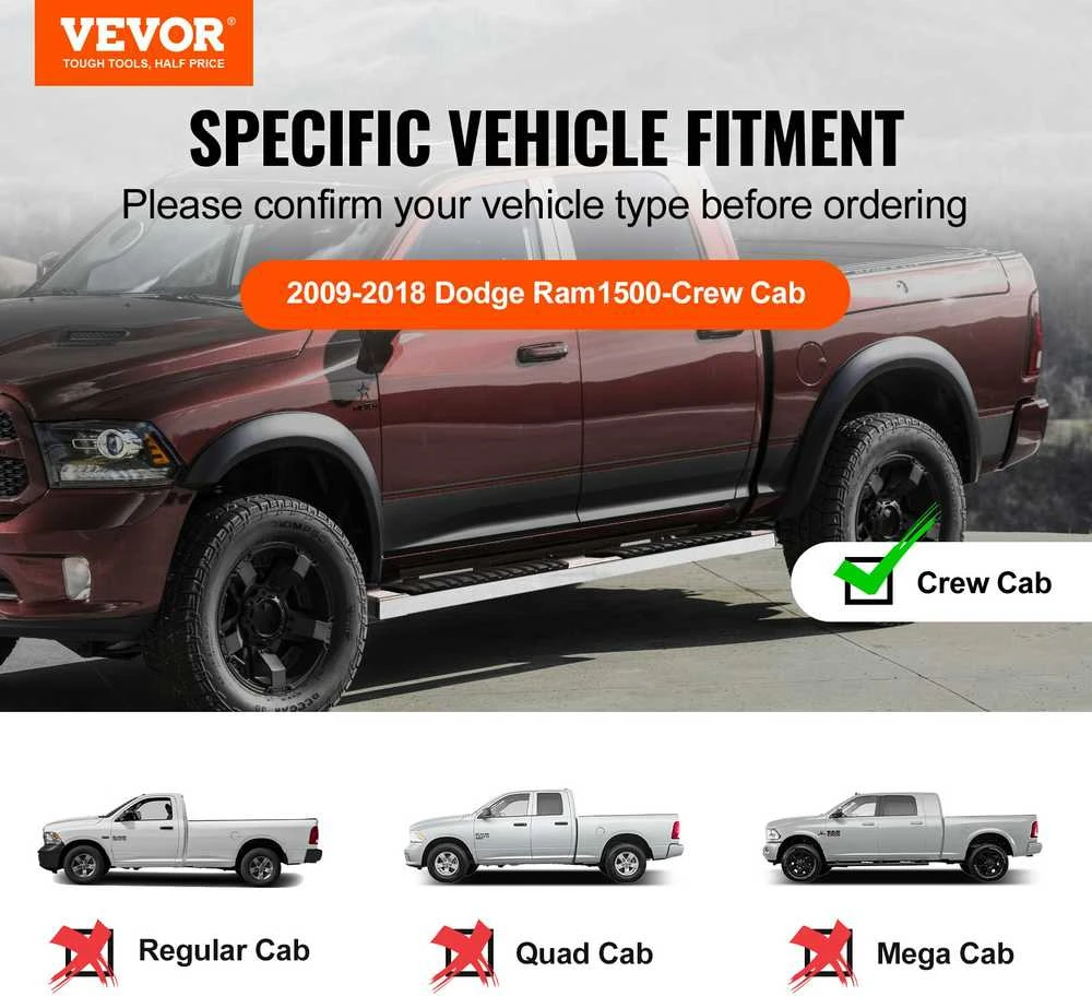 VEVOR Šoninės pakopos Dodge Ram ekipažui 2009-2023