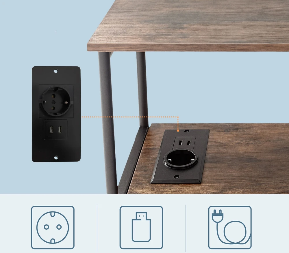 Relaxdays Šoninis staliukas su elektros lizdu ir USB prievadais