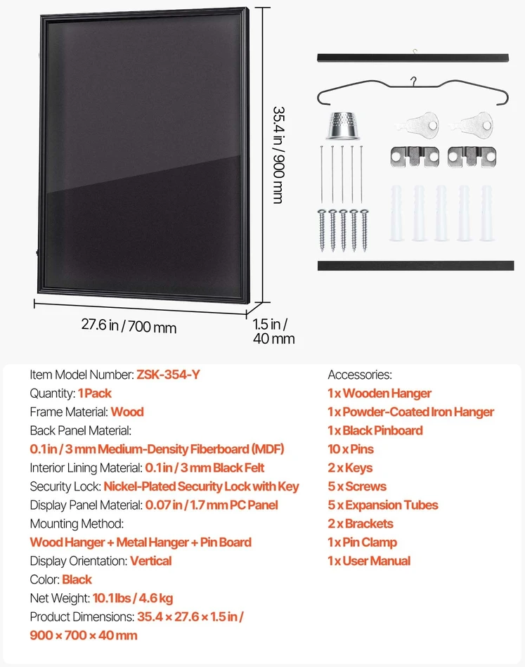 VEVOR Sportinių marškinėlių rėmas-vitrina 90 x 70 x 4 cm
