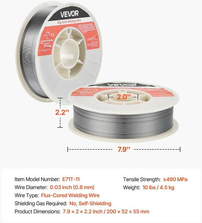 VEVOR Srautų šerdies MIG suvirinimo viela, E71T-11 0.8mm 4.5kg
