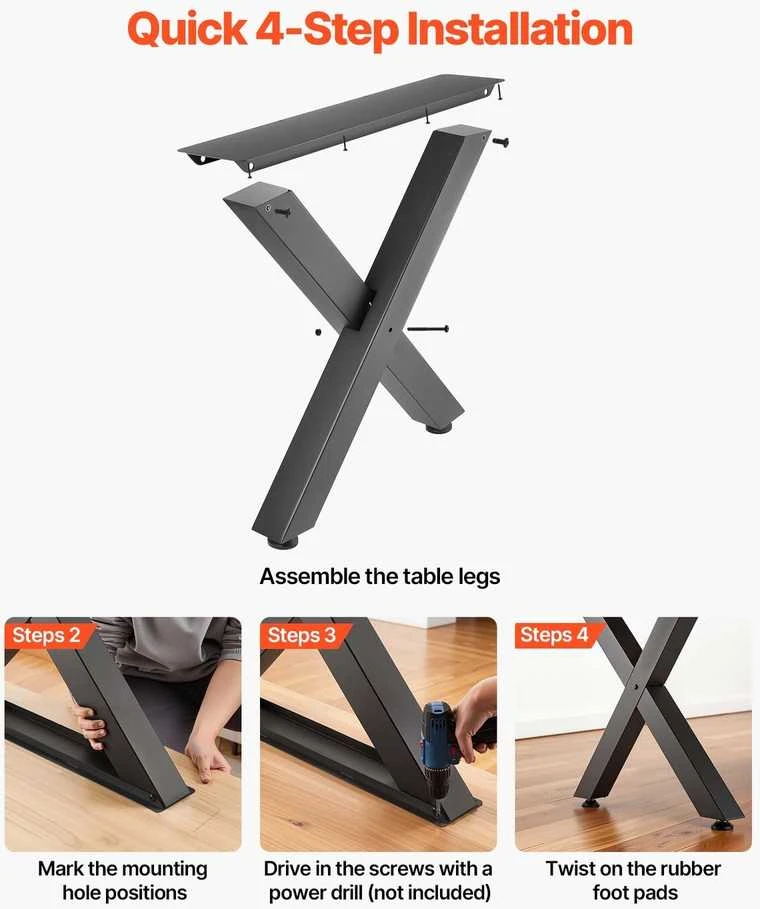 VEVOR Stalo kojos, 750 x 760 mm, plieninės, juodos