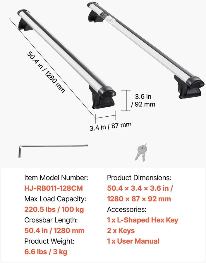 Vevor Stogo bagažinės skersiniai, 100 kg talpa
