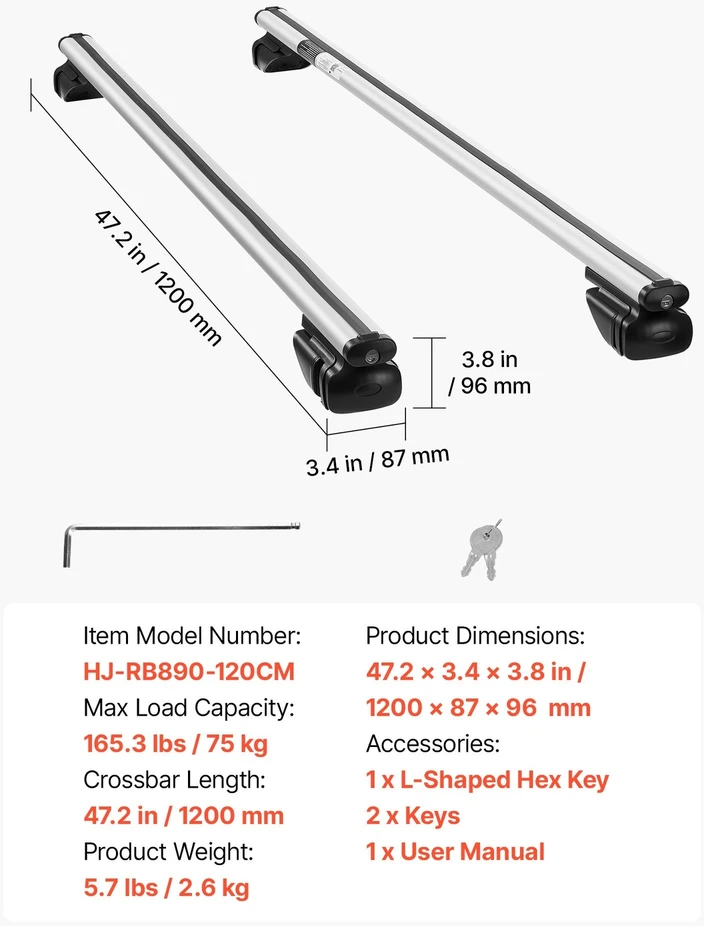 Vevor Stogo skersiniai universalūs 75 kg, aliuminiai