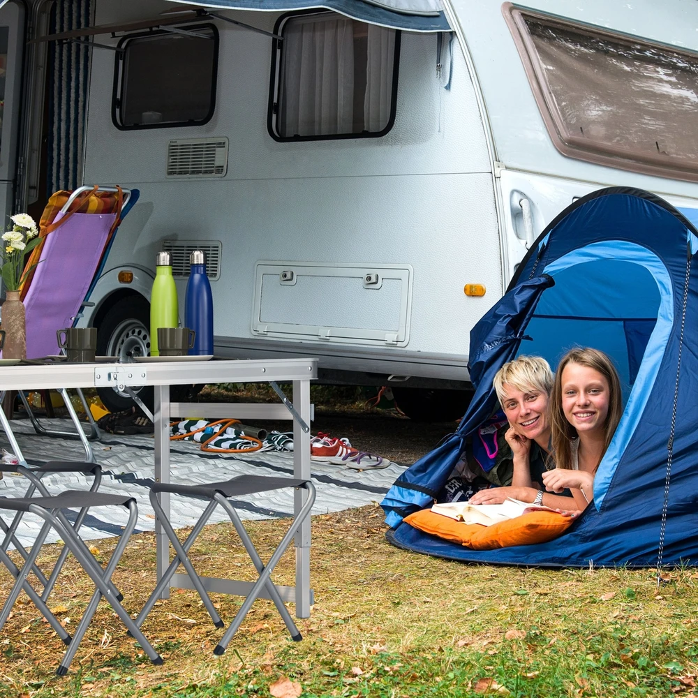 Relaxdays Stovyklavimo stalo rinkinys su 4 kėdėmis