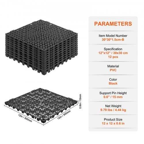 VEVOR Sujungiamos grindų plytelės 30x30 cm PVC, 12 vnt.