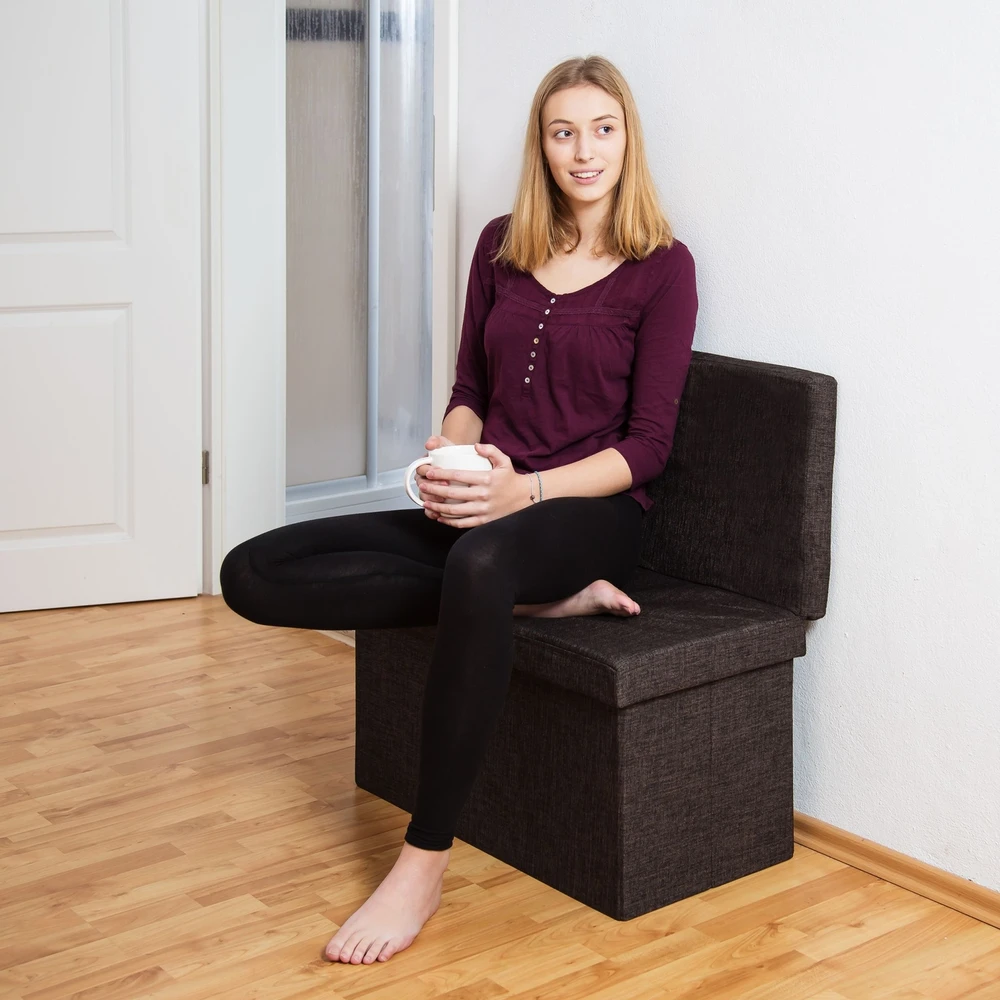 Relaxdays Sulankstoma daiktadėžė-pufas su atlošu L