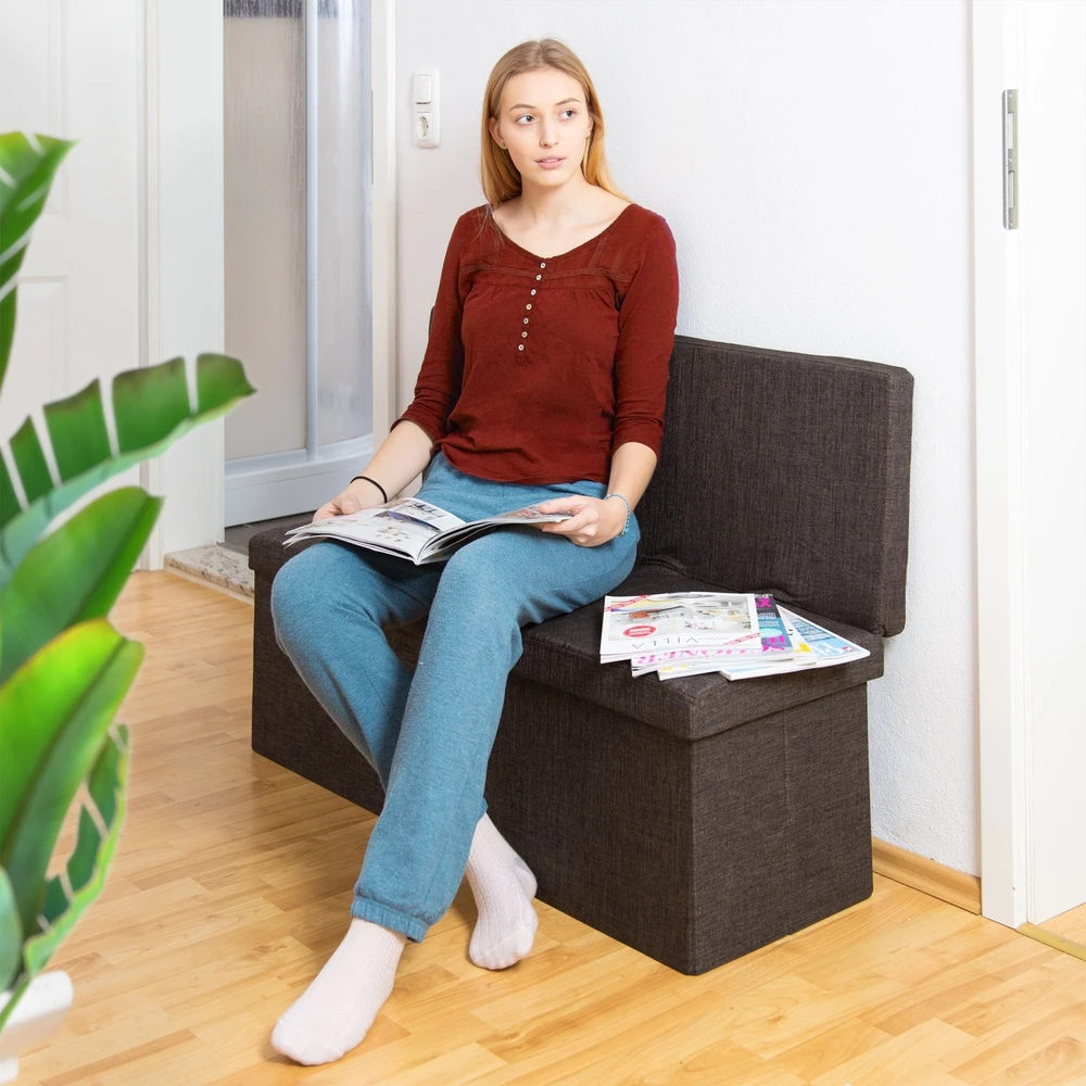 Relaxdays Sulankstoma daiktadėžė-pufas su atlošu XL