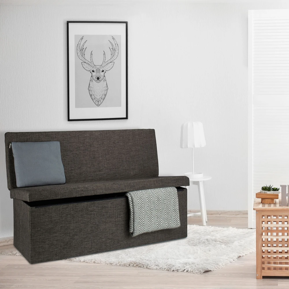 Relaxdays Sulankstoma daiktadėžė-pufas su atlošu XL