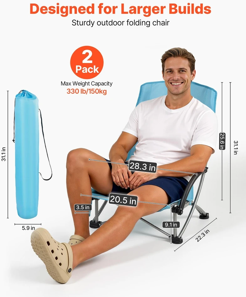 Vevor Sulankstomų paplūdimio kėdžių komplektas su aukšta atrama, 2 vnt. (150 kg)