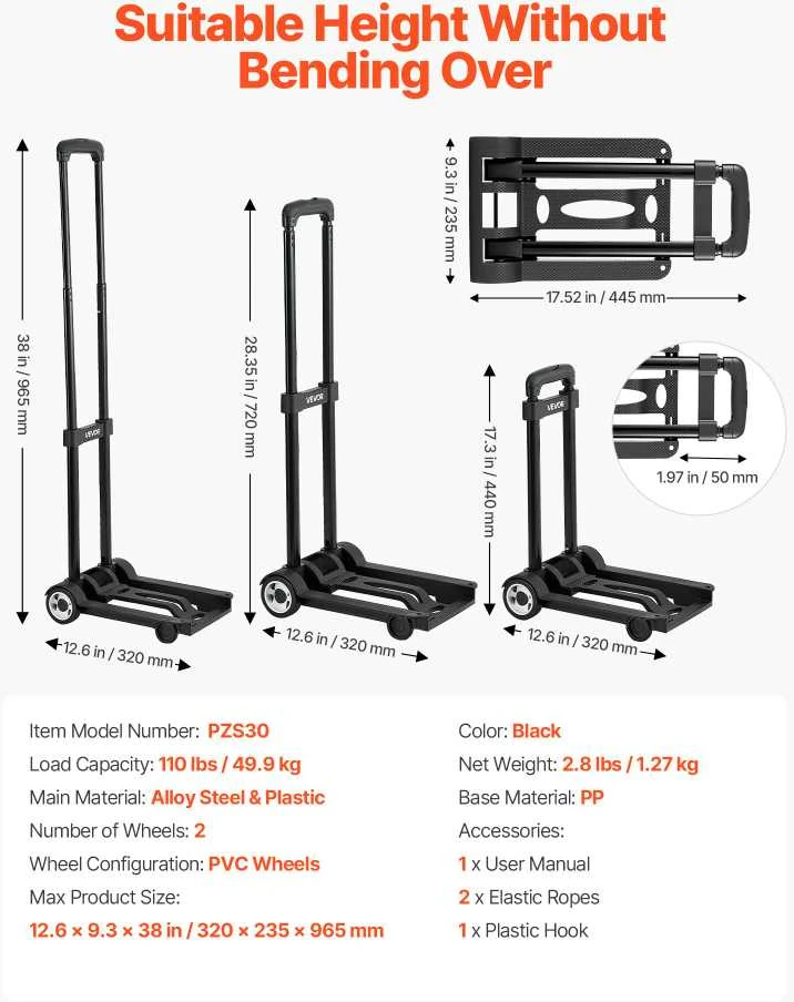 VEVOR Sulankstoma platforminė keltuvas 50 kg vežimas