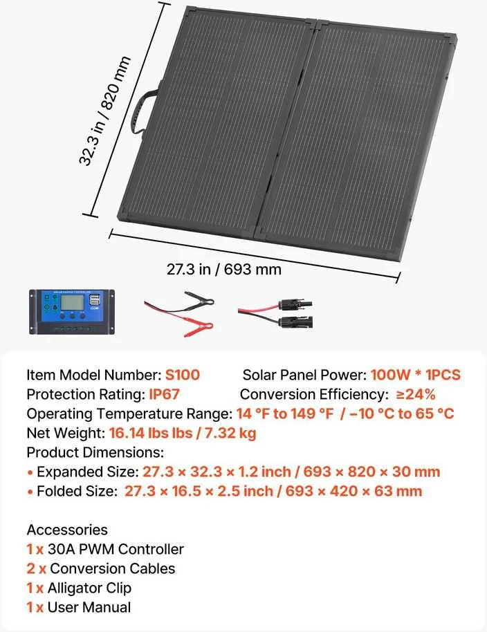 VEVOR Sulankstomas 100W saulės panelis su rėmu