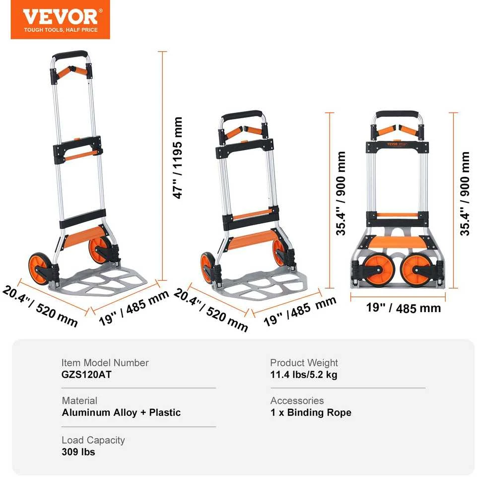 VEVOR Sulankstomas aliuminio vežimėlis, 140 kg apkrova