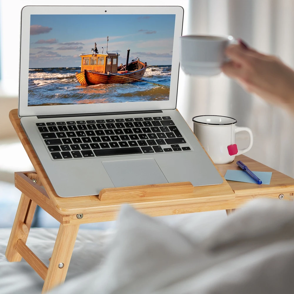 Relaxdays Sulankstomas bambukinis nešiojamojo kompiuterio stovas