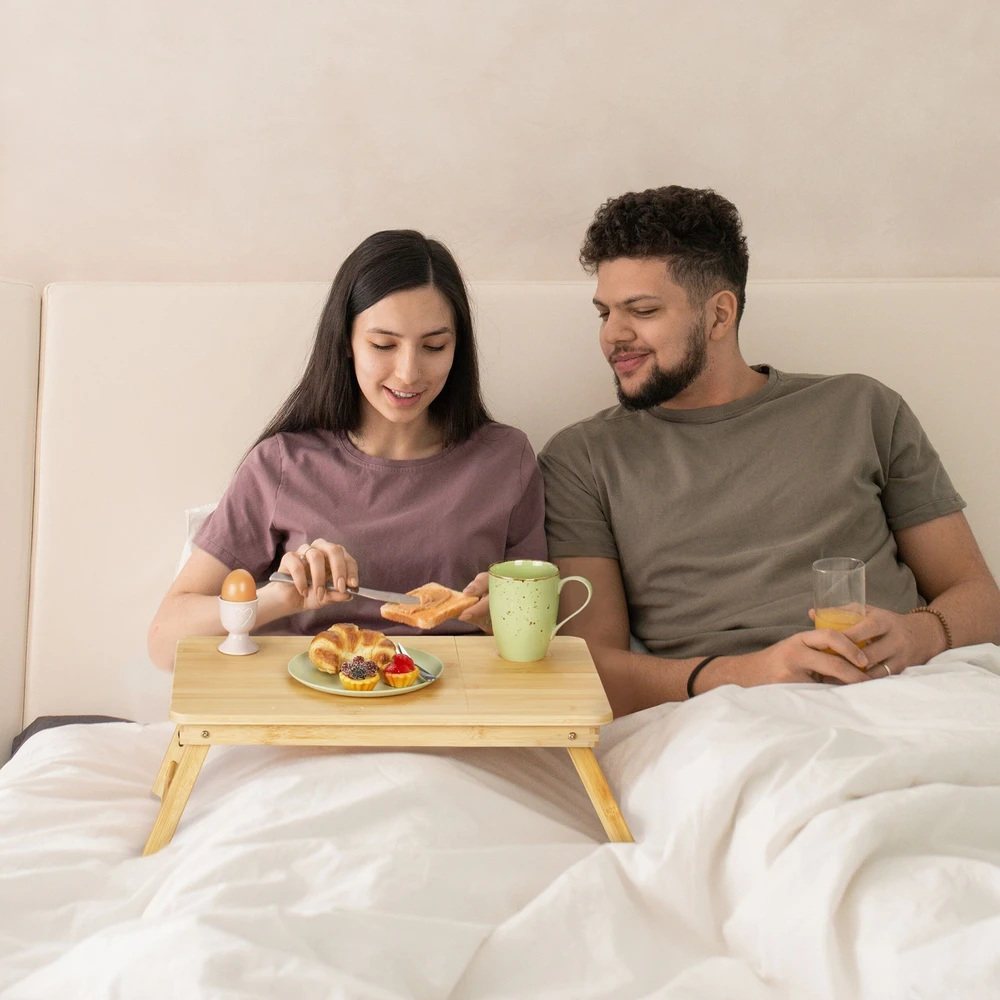 Relaxdays Sulankstomas bambukinis nešiojamojo kompiuterio stovas