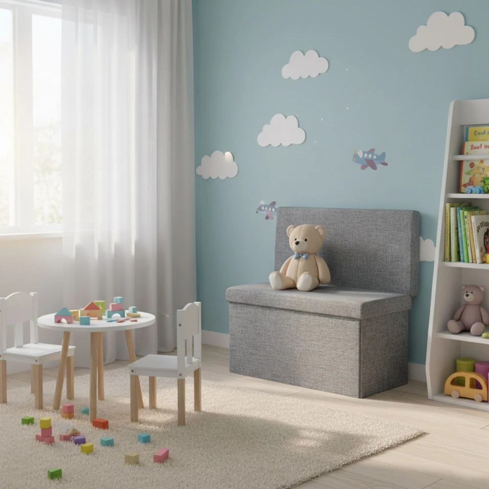 Relaxdays Sulankstomas daiktadėžės pufas su atlošu L