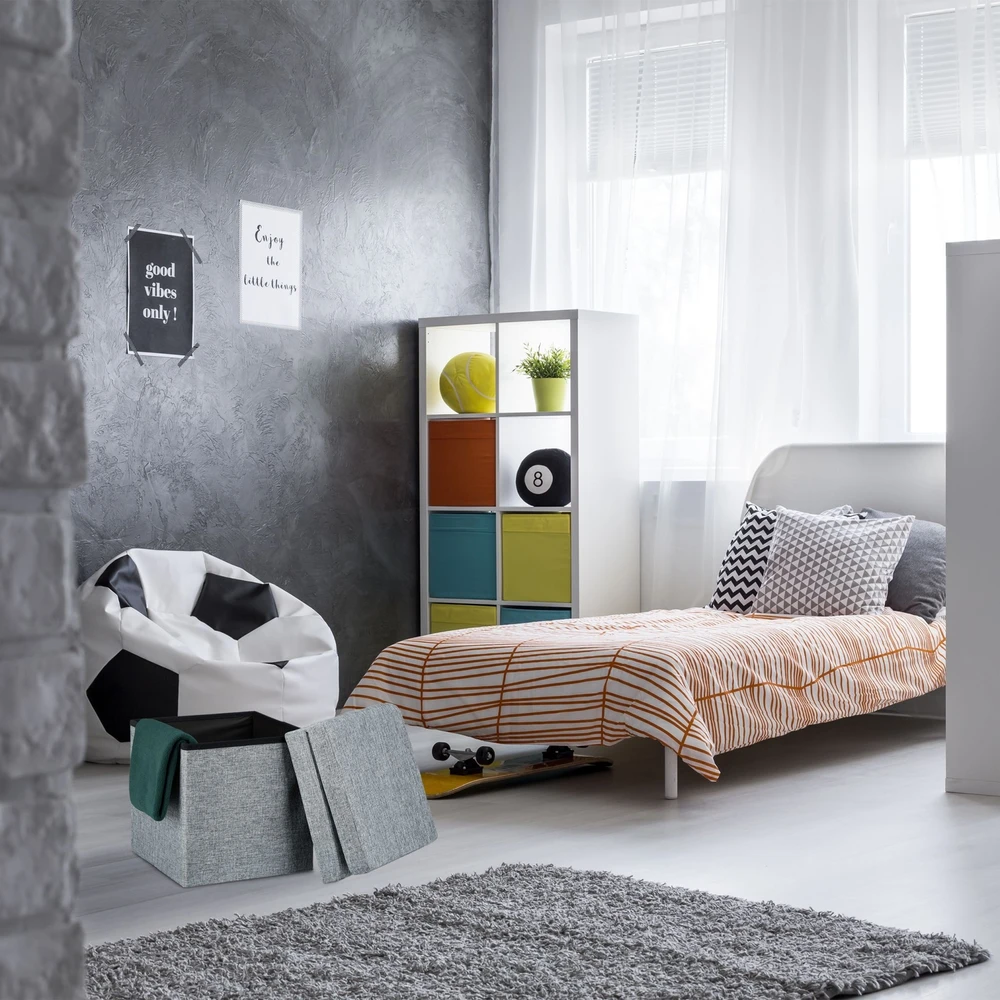 Relaxdays Sulankstomas daiktadėžės pufas su atlošu