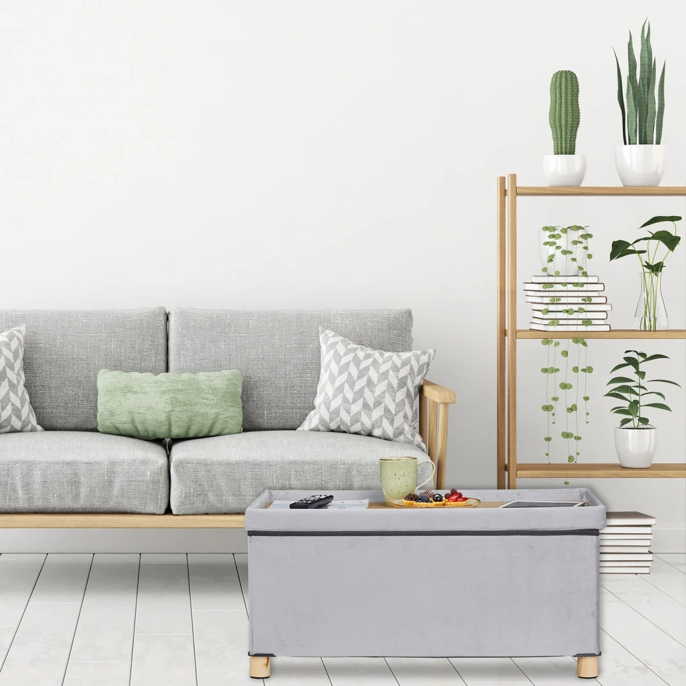 Relaxdays Sulankstomas daiktadėžės suoliukas su medinėmis kojelėmis