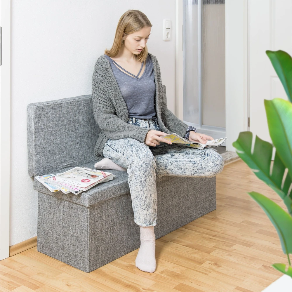 Relaxdays Sulankstomas daiktų laikymo pufas su atlošu XL