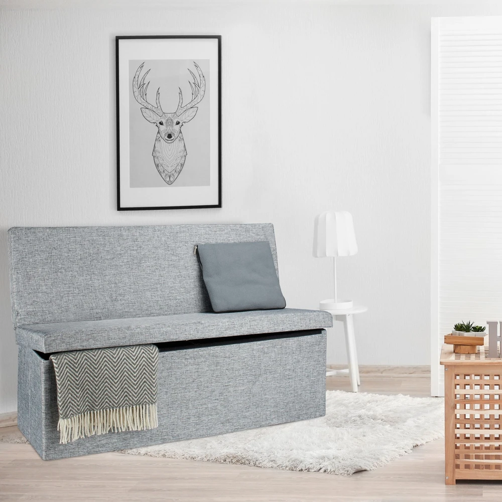 Relaxdays Sulankstomas daiktų laikymo pufas su atlošu XL