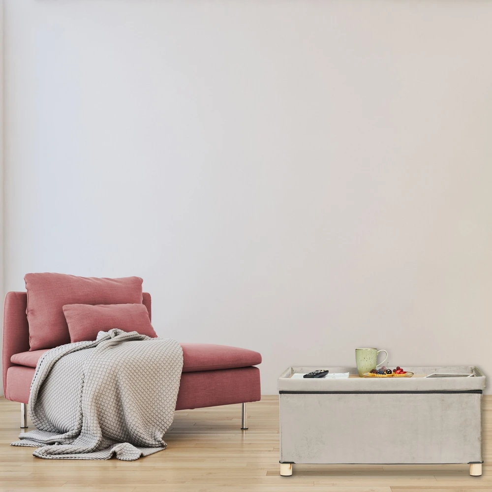 Relaxdays Sulankstomas daiktų laikymo suoliukas su medinėmis kojelėmis