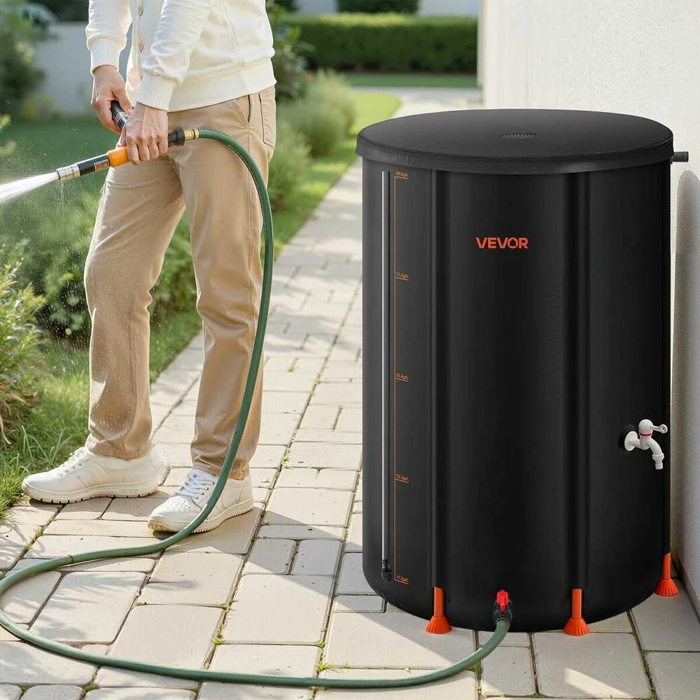Vevor Sulankstoma lietaus vandens statinė, 380 litrų, PVC, Sodo laistymas, Avarinis vandens tiekimas