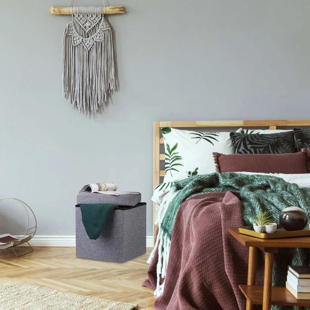Relaxdays Sulankstomas lininis daiktų laikymo pufas