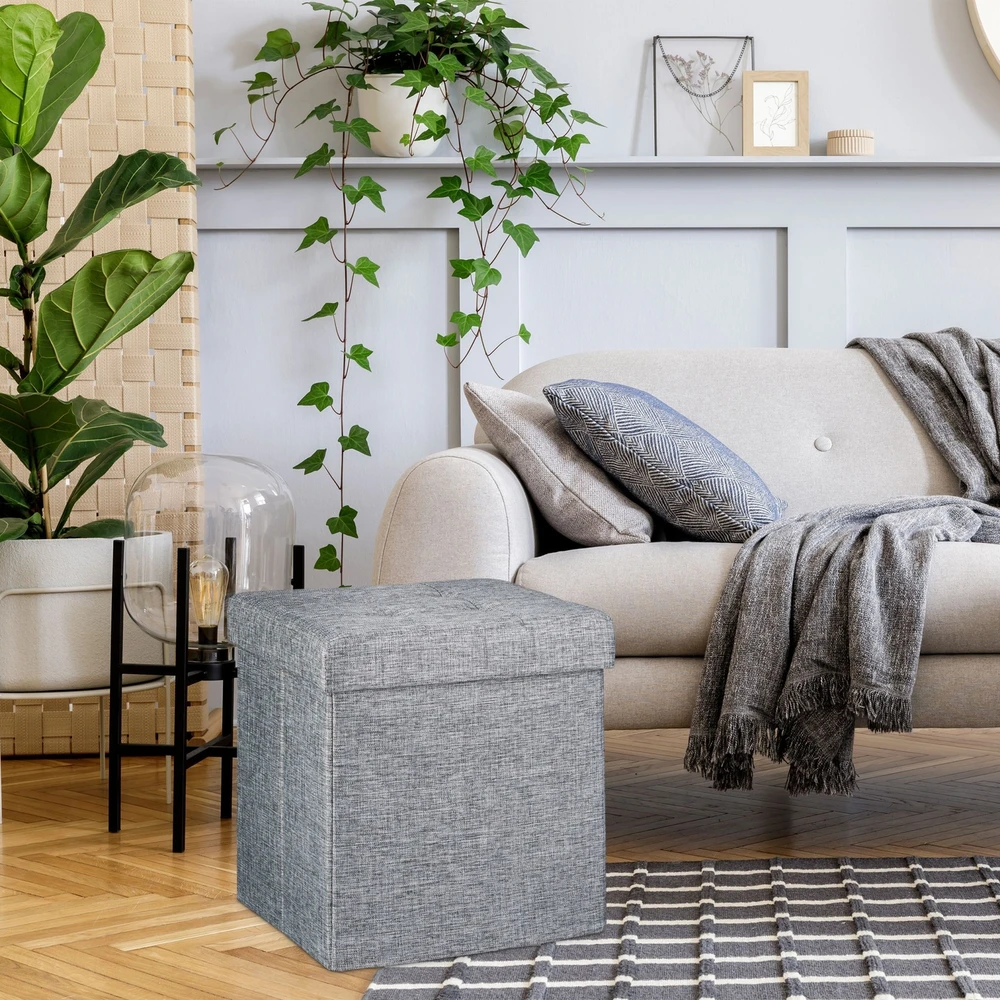 Relaxdays Sulankstomas lininis daiktų laikymo pufas