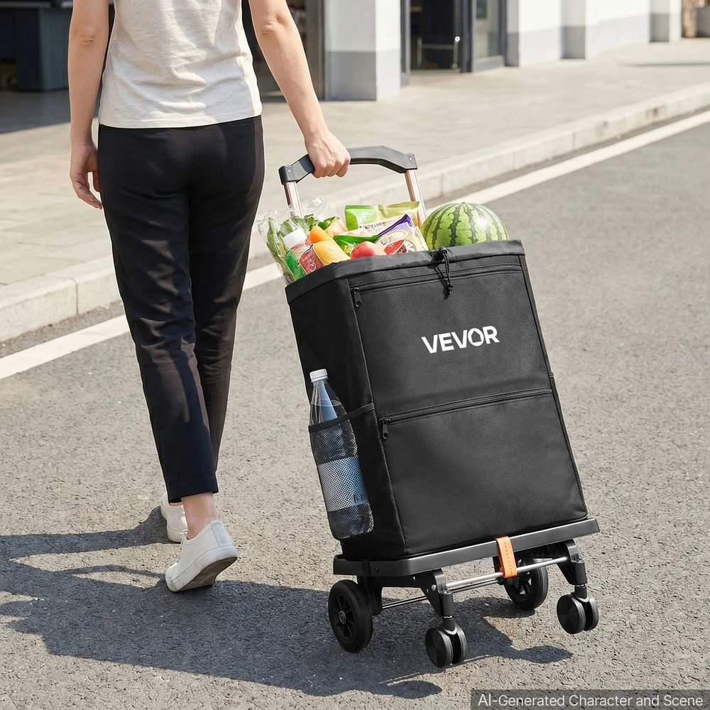 VEVOR Sulankstomas pirkinių vežimėlis su 4 ratukais