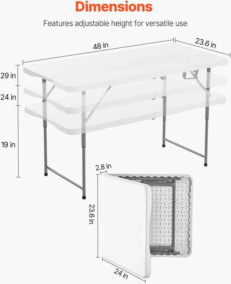VEVOR Sulankstomas plastikinis stalas 122cm vidaus ir lauko naudojimui