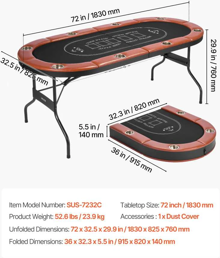 VEVOR Sulankstomas pokerio stalas 8 žaidėjams