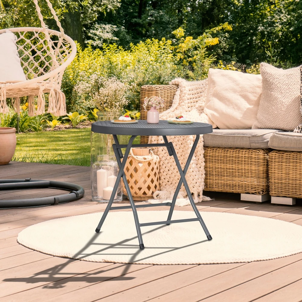 Relaxdays Sulankstomas sodo stalas su ratano imitacija