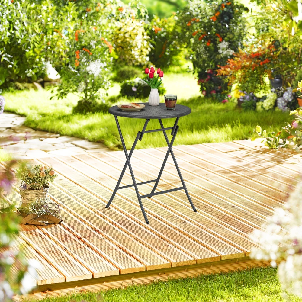 Relaxdays Sulankstomas sodo stalas su rotango imitacija