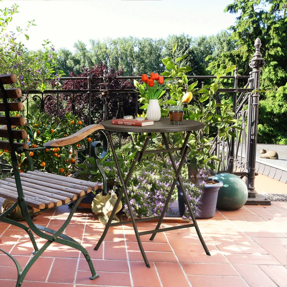 Relaxdays Sulankstomas sodo stalas su rotango imitacija