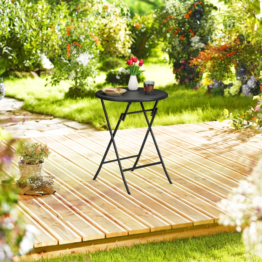 Relaxdays Sulankstomas sodo stalas su rotango imitacija