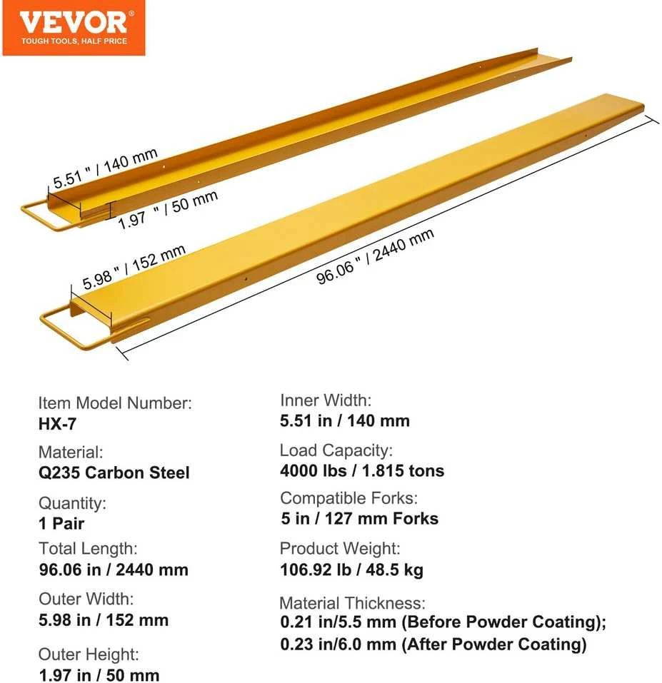 VEVOR Sunkvežimio šakių prailginimai 244 cm