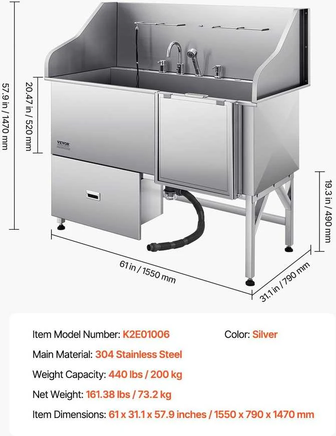 VEVOR Šunų priežiūros vonia su rampa ir filtru
