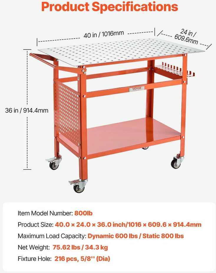 VEVOR Suvirinimo stalas 1016 x 609 mm 363 kg talpos