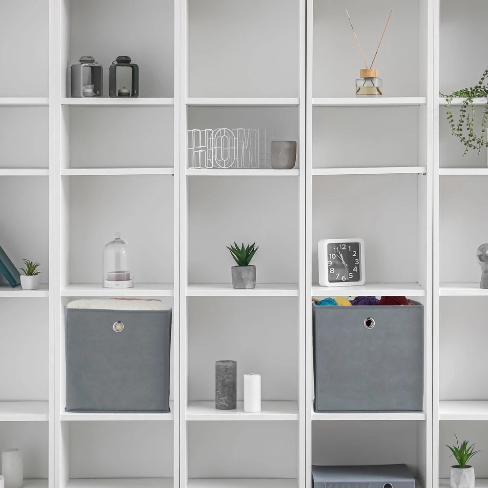 Relaxdays Šviesiai pilkos daiktų laikymo dėžės su kilpine rankena
