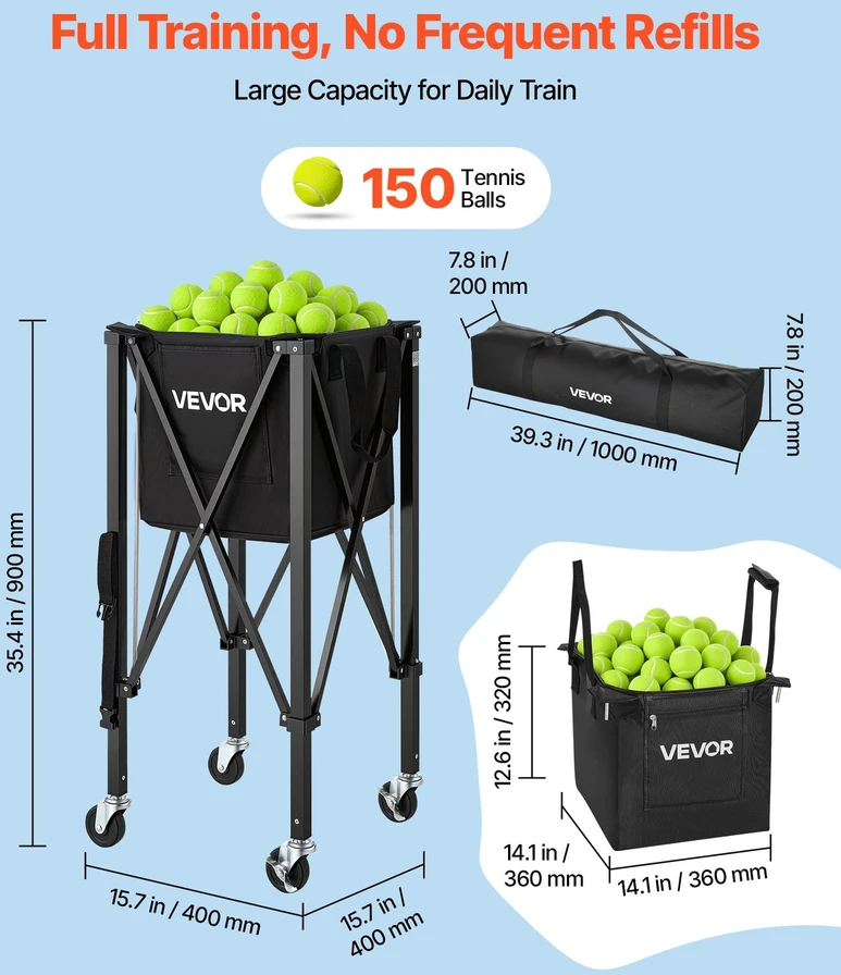 VEVOR Teniso kamuoliukų krepšys ant ratukų (150 vnt.)