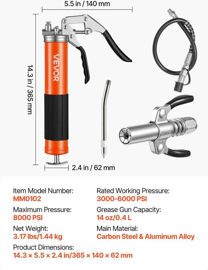 VEVOR Tepalo švirkštas, 8000 PSI, 0,4 L