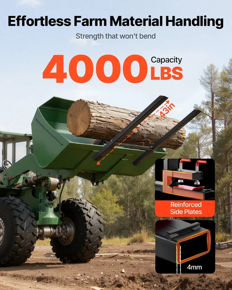 Vevor Traktoriaus šakių priedai 1814 kg, juodi