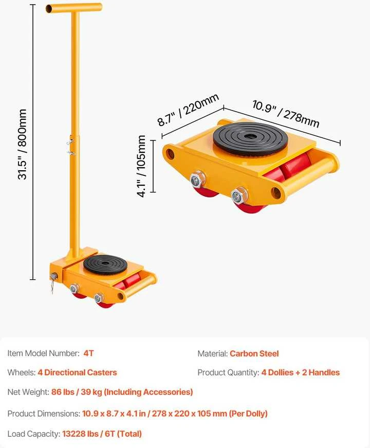 VEVOR Transportavimo riedlentė 6T su rankena