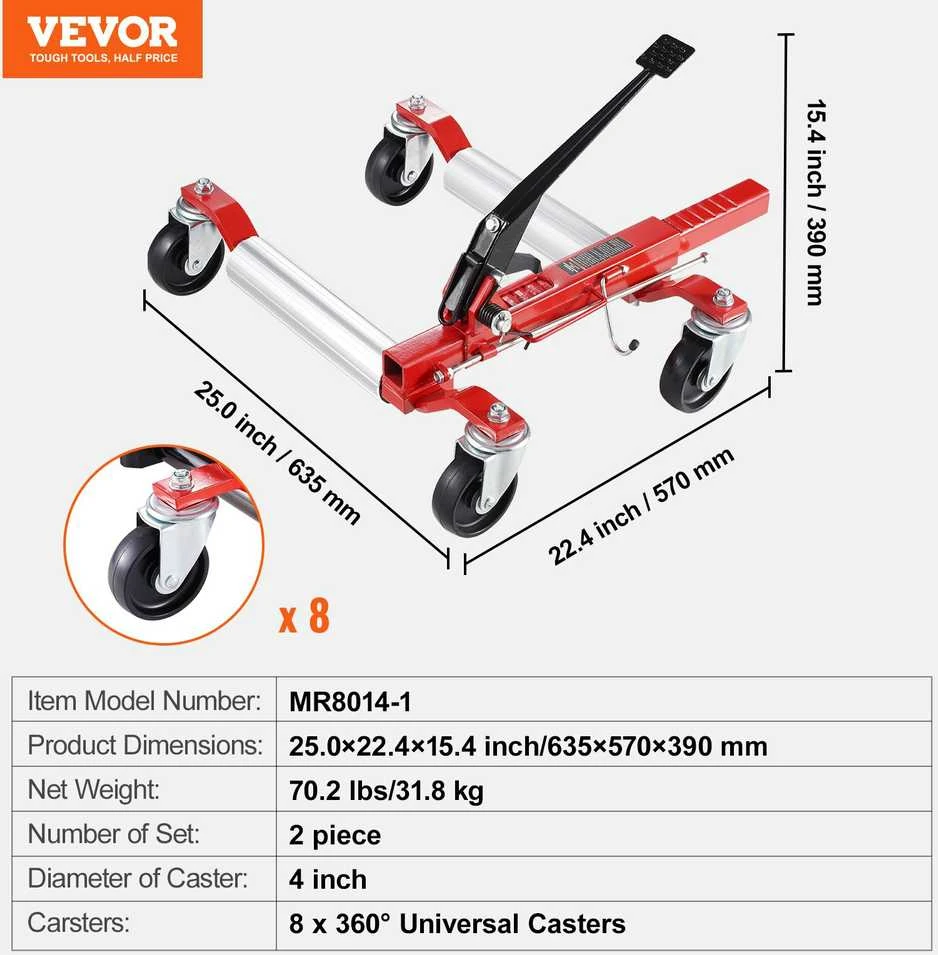 VEVOR Transportavimo vežimėliai ratams 1500 kg 2 vnt.