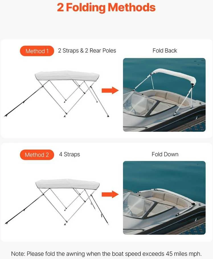 VEVOR Trijų lankų valties bimini stogelis