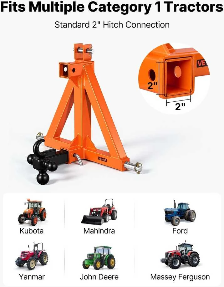 VEVOR Trijų taškų prikabinimas traktoriui su 50.8mm imtuvu