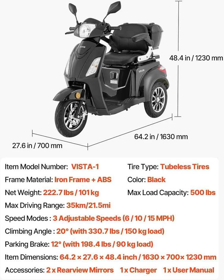 Vevor Triratė elektrinė motoroleris senjorams ir suaugusiems