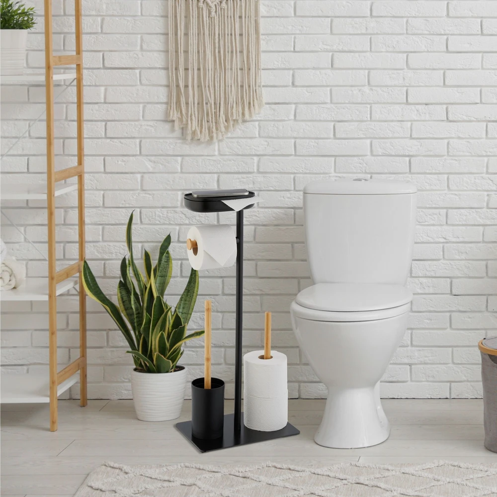 Relaxdays Tualetinio popieriaus laikiklio ir šepečio rinkinys su lentynėle